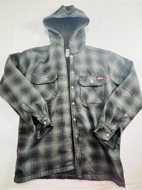 Hooded Plaid Work Jacket in Dark Green/Black - Unbranded